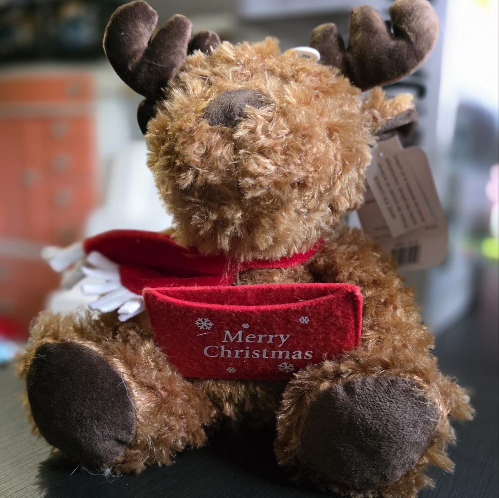 Brown Plush Reindeer with Red Scarf